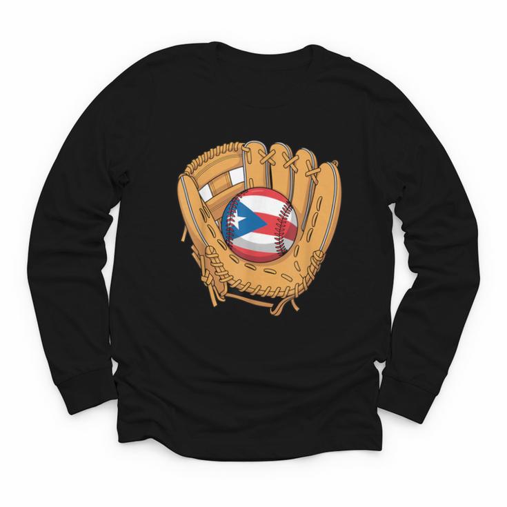 Puerto Rican Flag Baseball Player Boricua Pride Beisbol PR Youth Long Sleeve Tee