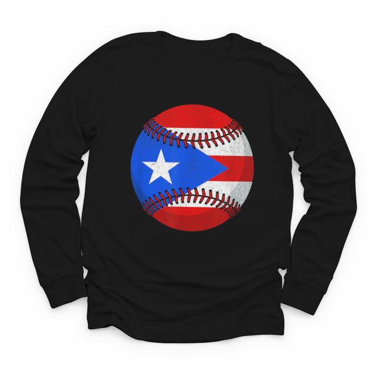 Puerto Rico Baseball Flag Boricua Beisbol Fan Gear Youth Long Sleeve Tee