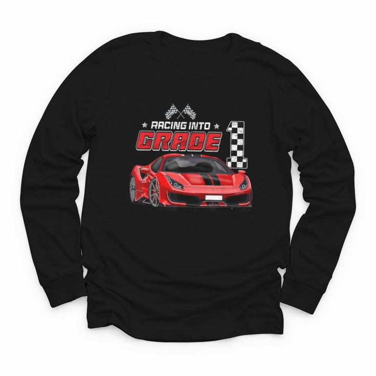 Racing Into 1st Grade Race Car Back To School Boys Youth Long Sleeve Tee