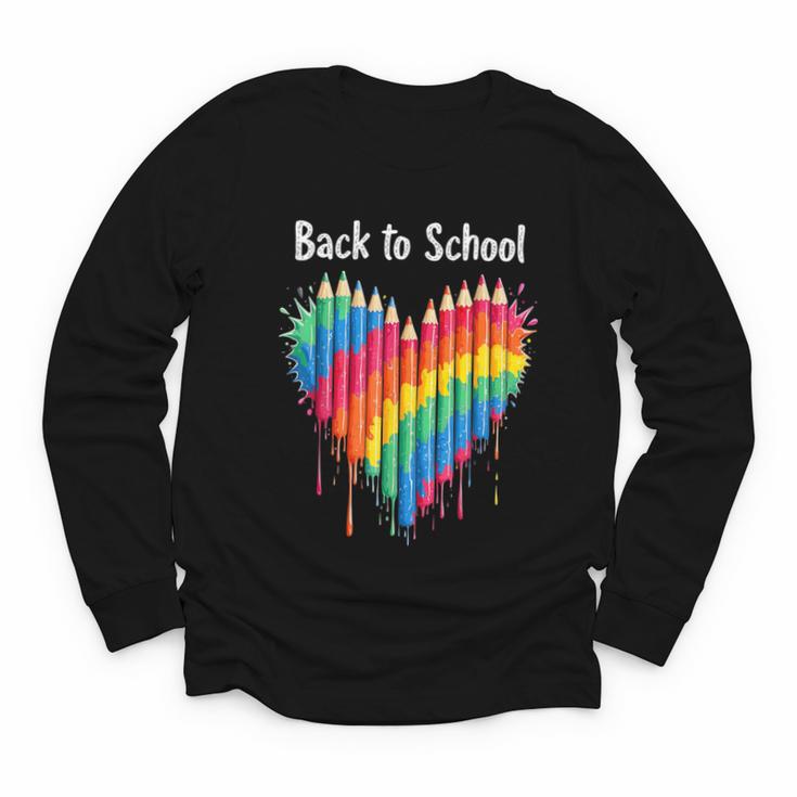 Rainbow Pencil Heart Back To School Creative Youth Long Sleeve Tee