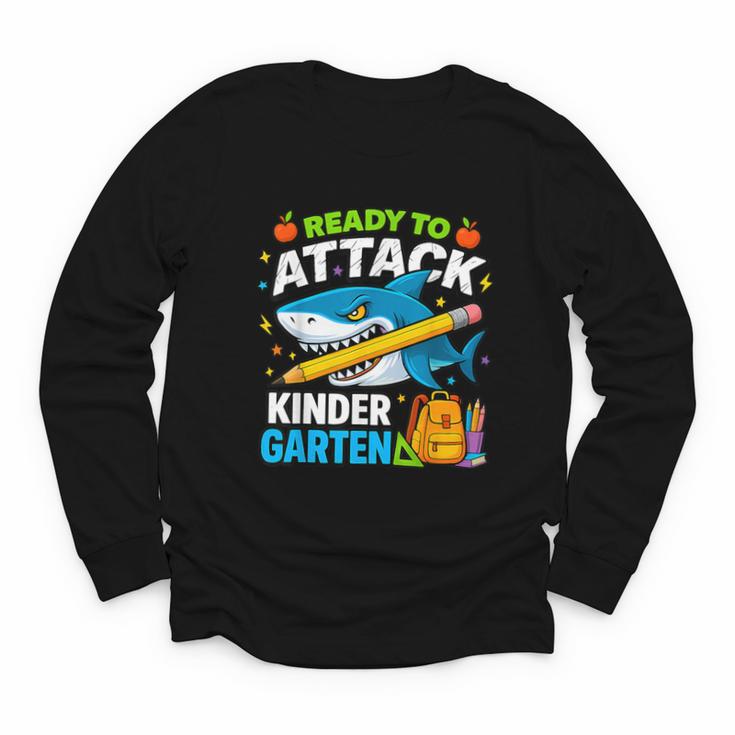 Ready To Attack Kindergarten Shark Back To School Kids Youth Long Sleeve Tee
