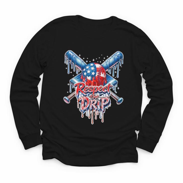 Respect The Drip Baseball American Flag Ice Cream Drip Youth Youth Long Sleeve Tee