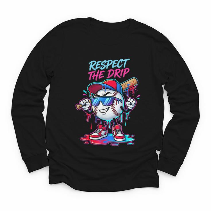 Respect The Drip Baseball Bat Sunglasses Mascot Youth Long Sleeve Tee