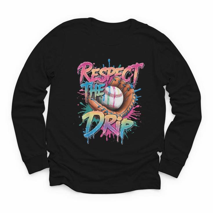 Respect The Drip Baseball Drip Glove Youth Boys Girls Player Youth Long Sleeve Tee