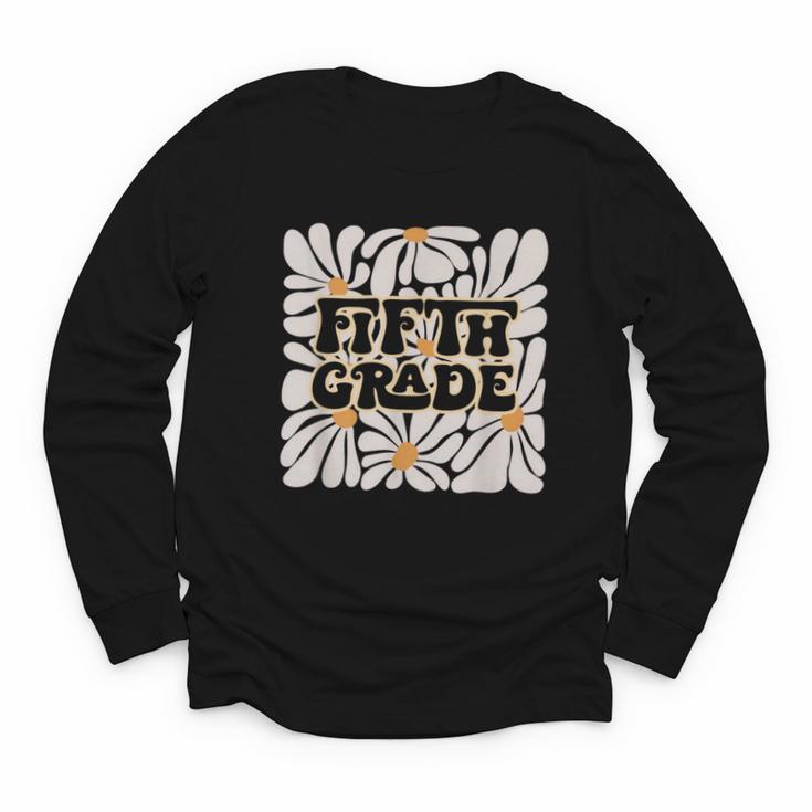 Retro Flower Power Squared Fifth 5th Grade Back To School Youth Long Sleeve Tee
