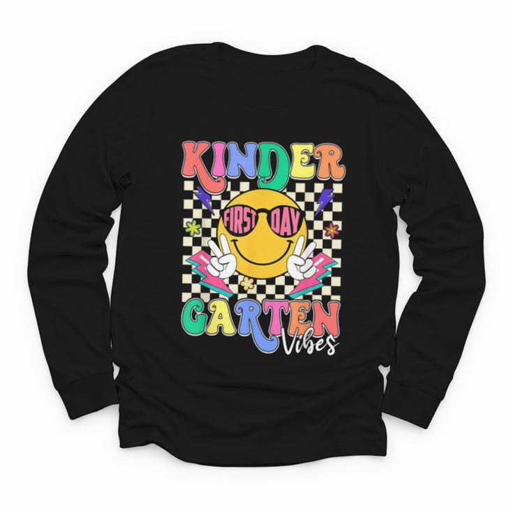 Retro Groovy Kinder Garten Vibes Smile Team Back To School Youth Long Sleeve Tee