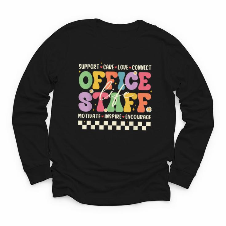 Retro Groovy Office Staff Life Flowers Back To School Youth Long Sleeve Tee