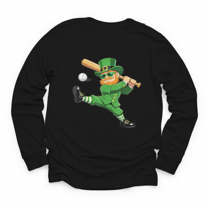 Retro Leprechaun Baseball St Patricks Day Sport Men Boy Kids Youth Long Sleeve Tee