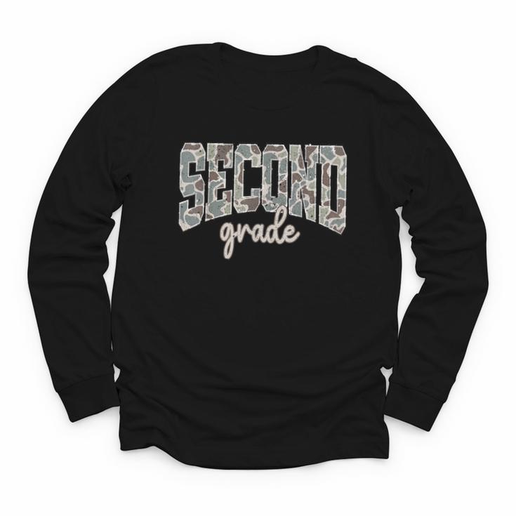 Retro Second Grade Back To School Boy Old Camo 2nd Grade Kid Youth Long Sleeve Tee