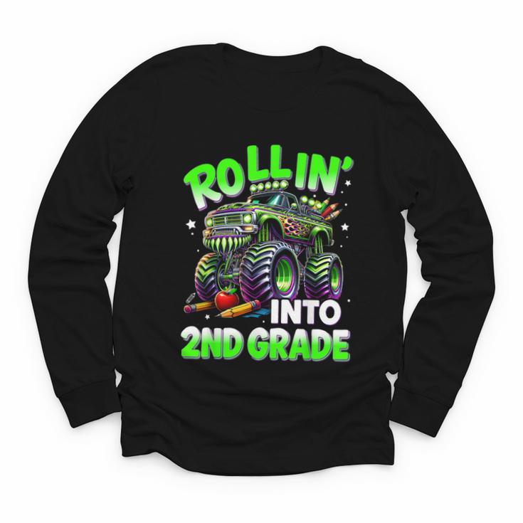 Rollin' Into 2nd Grade Monster Truck Back To School Boys Youth Long Sleeve Tee