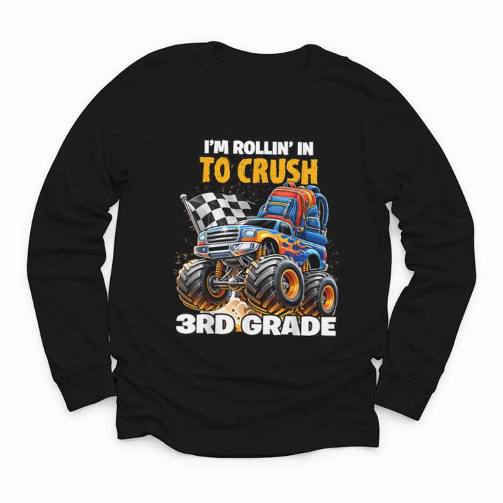 Rollin Crush Monster Truck Back To School 3rd Grade Boys Youth Long Sleeve Tee