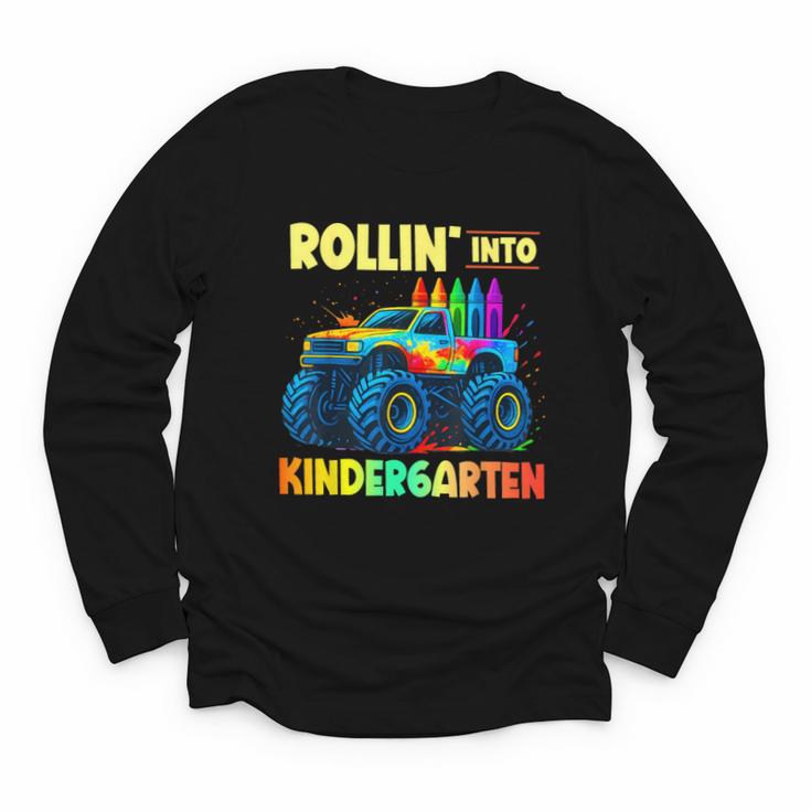 Rollin' Into Kindergarten Monster Car Back To School Boys Youth Long Sleeve Tee