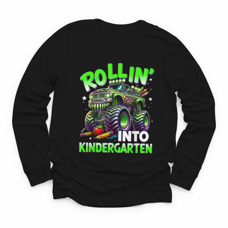 Rollin' Into Kindergarten Monster Truck Back To School Boys Youth Long Sleeve Tee