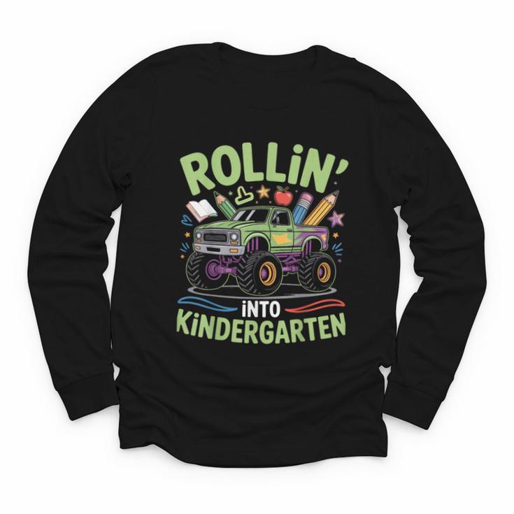 Rollin Into Kindergarten Monster Truck Back To School Youth Long Sleeve Tee