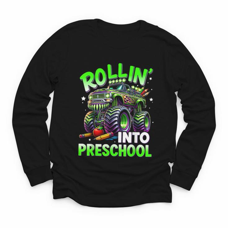 Rollin' Into Preschool Monster Truck Back To School Boys Youth Long Sleeve Tee