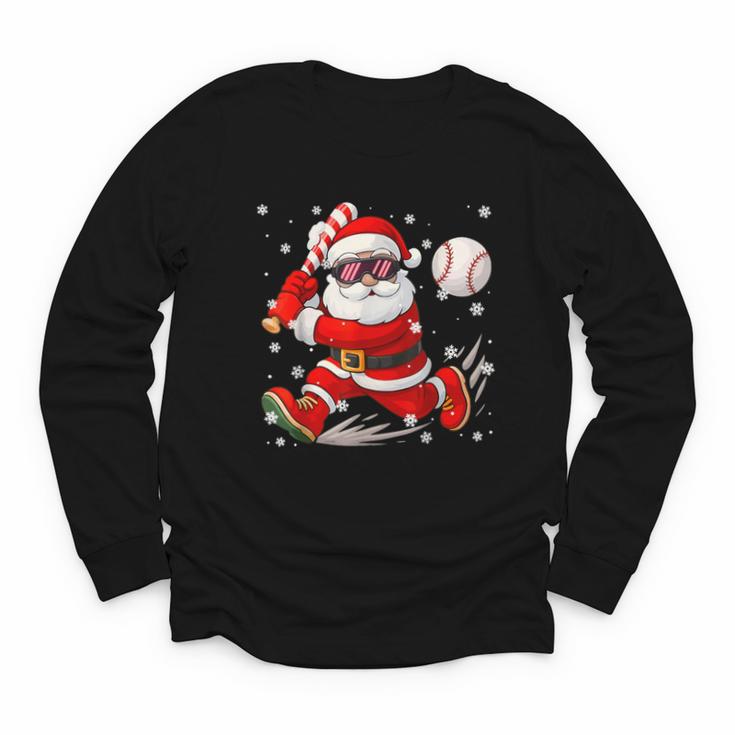 Santa Baseball Christmas Pajamas Xmas Men Boy Toddlers Youth Long Sleeve Tee