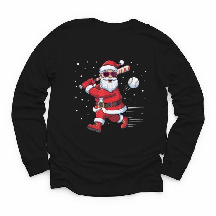 Santa Baseball Christmas Pajamas Xmas Men Kids Boys Youth Long Sleeve Tee
