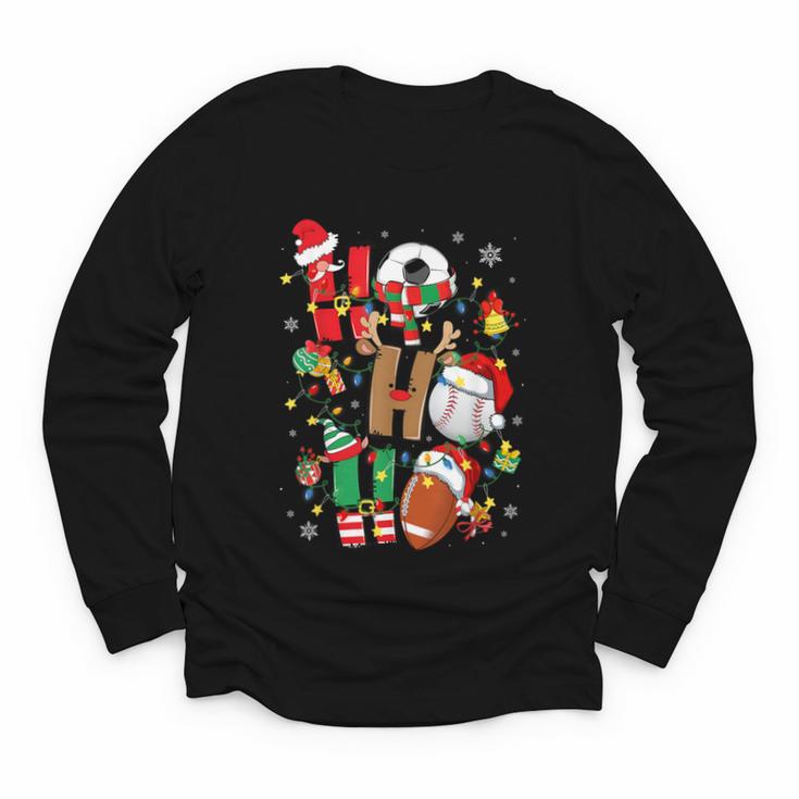 Santa Baseball Football Soccer Pajamas Ho Ho Christmas Xmas Youth Long Sleeve Tee Santa Baseball Football Soccer Pajamas Ho Ho Christmas Xmas Youth Long Sleeve Tee
