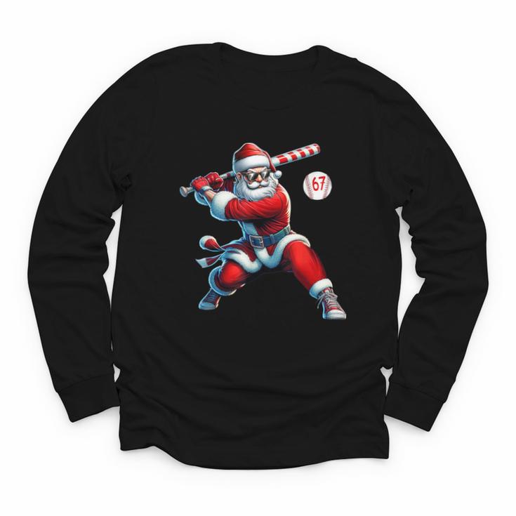 Santa Baseball Six Seven 6 7 Meme Christmas Men Boys Player Youth Long Sleeve Tee
