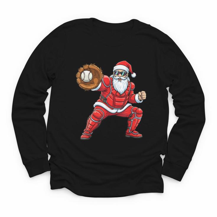 Santa Playing Baseball Baseball Lover Baseballer Xmas Youth Long Sleeve Tee