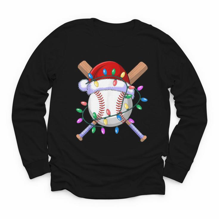 Santa Sports Christmas Baseball Player Youth Long Sleeve Tee