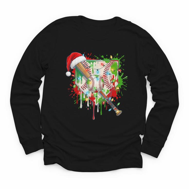 Santa Sports Ice Baseball Christmas Xmas Pajama Kid Men Boys Youth Long Sleeve Tee