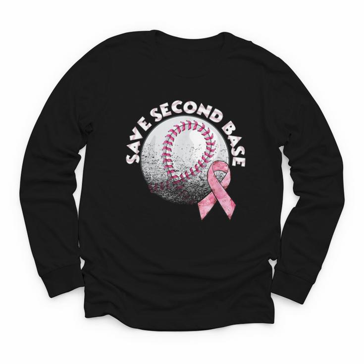 Save 2nd Base Breast Cancer Awareness Pink Ribbon Baseball Youth Long Sleeve Tee