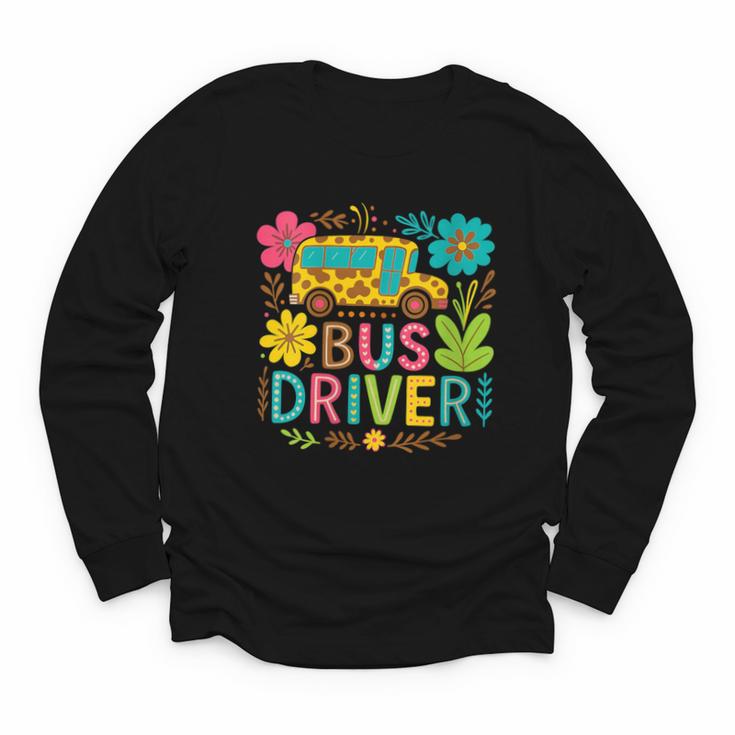 School Bus Driver Boho Floral Leopard Back To School Womens Youth Long Sleeve Tee
