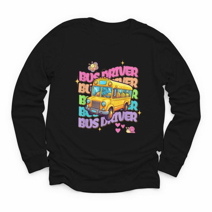 School Bus Driver Groovy Retro Back To School Youth Long Sleeve Tee