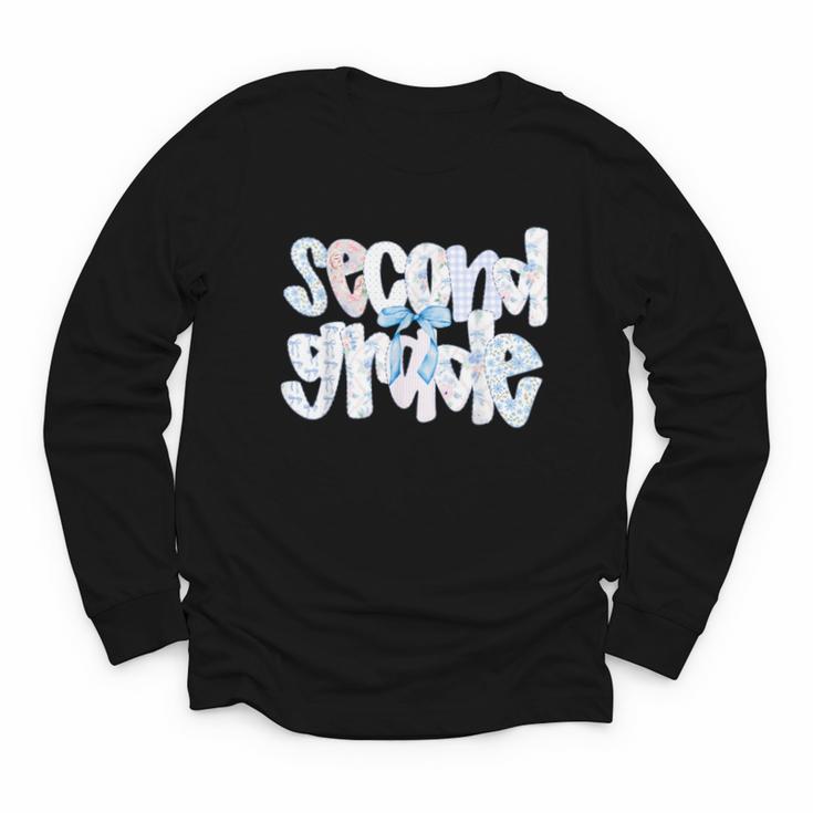 Second Grade Student Back To School Pastel Floral Bow Youth Long Sleeve Tee