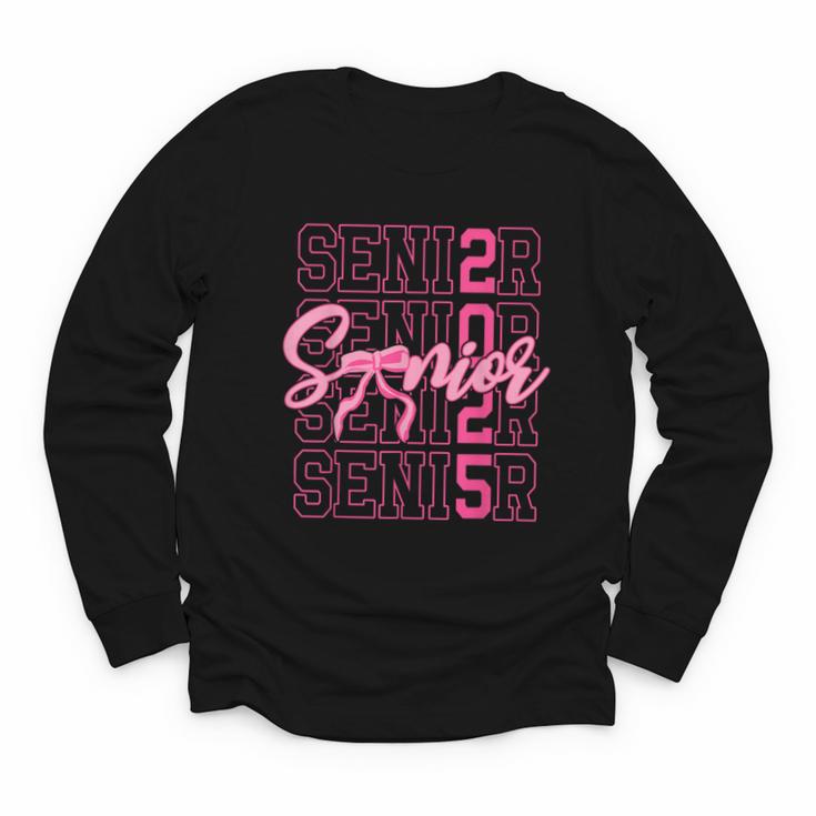Senior 2025 Coquette Pink Bow Class Of 2025 Back To School Youth Long Sleeve Tee