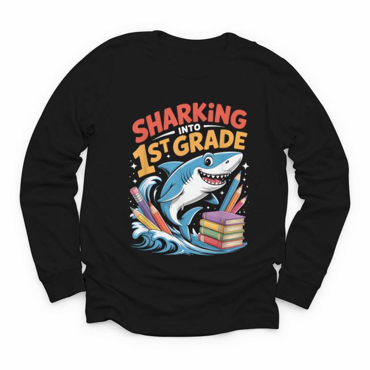 Sharking Into 1st Grade Back To School Shark Youth Long Sleeve Tee