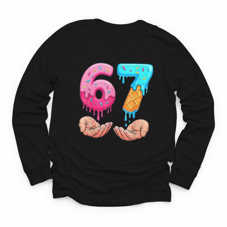 Six Seven 6-7 Baseball Ice Cream Drip 67 Meme Hands Youth Long Sleeve Tee