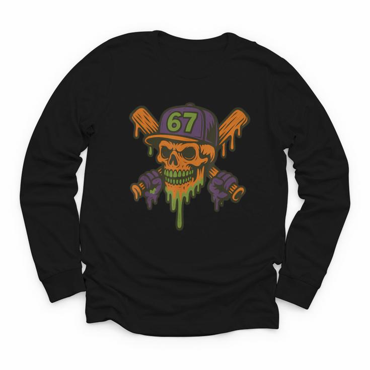 Six Seven 6 7 Baseball Skull Drip Halloween Horror Sports Youth Long Sleeve Tee
