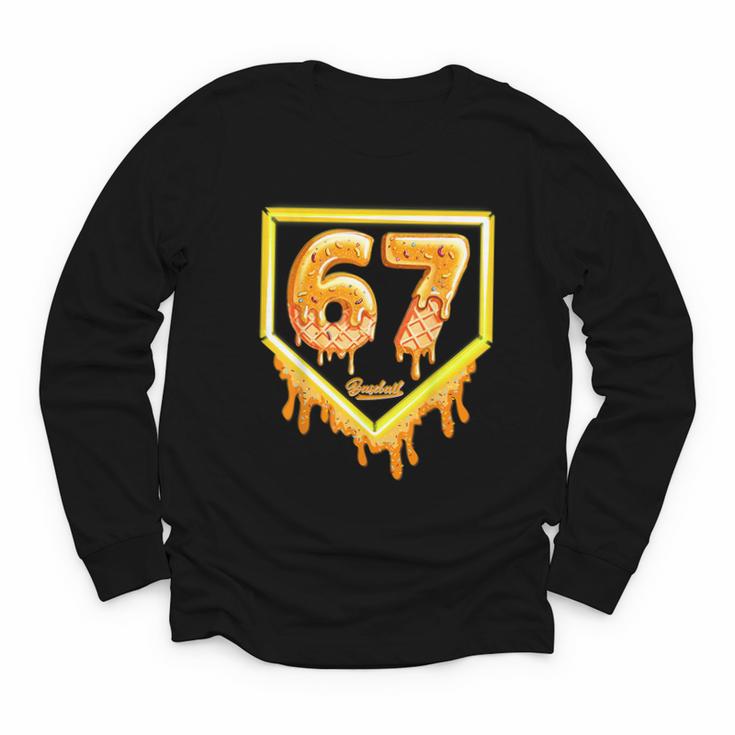 Six Seven 67 Meme Gen Alpha Slang Baseball 101 Youth Long Sleeve Tee