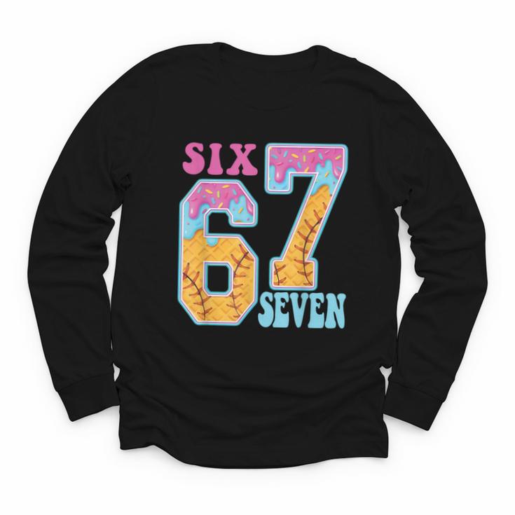 Six Seven Drip Baseball Player Number 67 Or 67th Birthday Youth Long Sleeve Tee