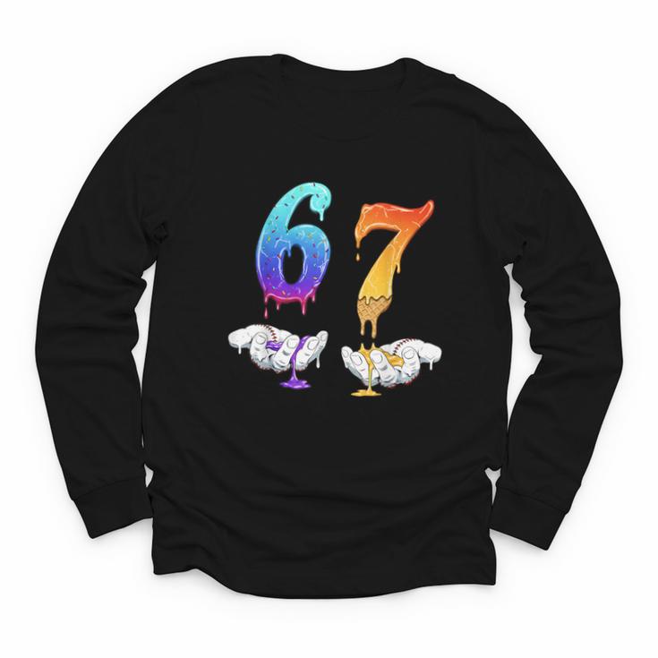 Six Seven Ice Cream Drip Cool Meme 67 Number Baseball Youth Long Sleeve Tee