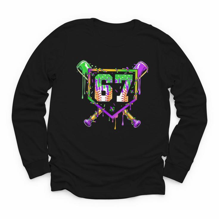 Six Seven Mardi Gras Baseball Sports Party Youth Long Sleeve Tee