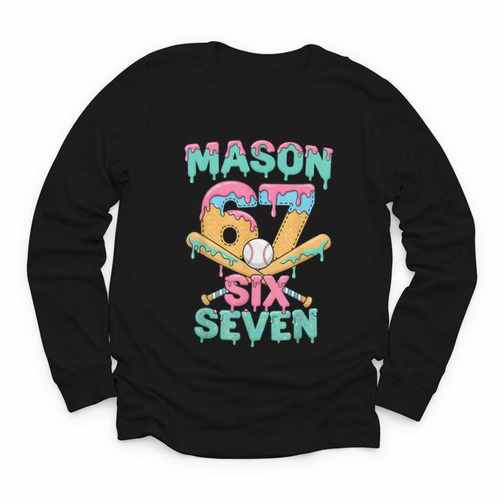 Six Seven Meme Mason Ice Cream Drip Baseball Number 67 Youth Long Sleeve Tee