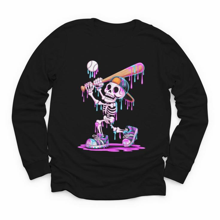 Skeleton Baseball Drip Boys Youth Kids Halloween Youth Long Sleeve Tee