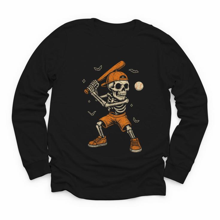 Skeleton Baseball Player Costume Halloween Men Boys Youth Long Sleeve Tee