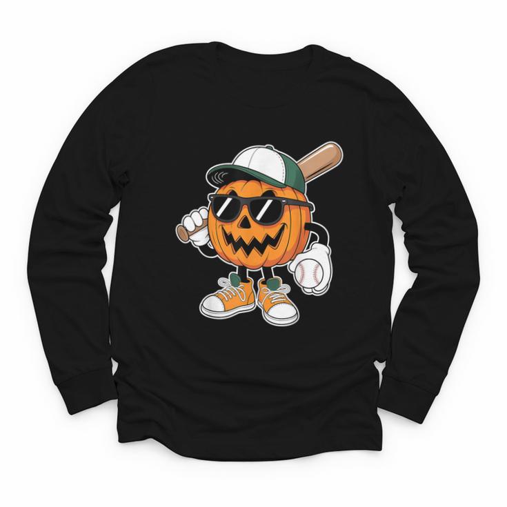 Spooky Jack O Lantern Baseball Halloween Costumes Boys Youth Long Sleeve Tee