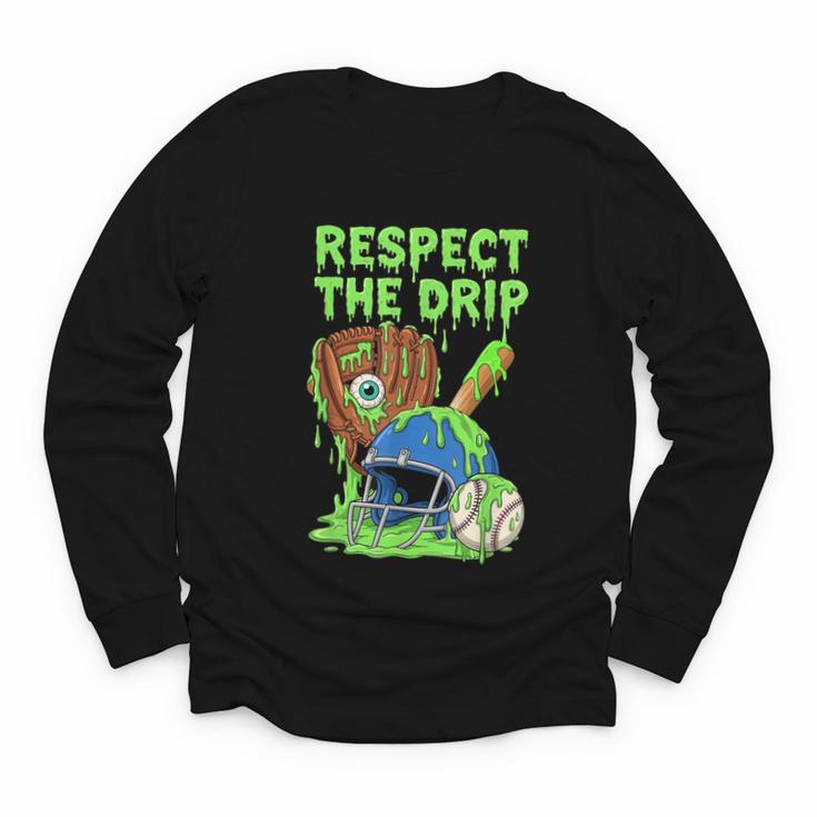 Spooky Zombie Respect The Drip Baseball Halloween Youth Long Sleeve Tee