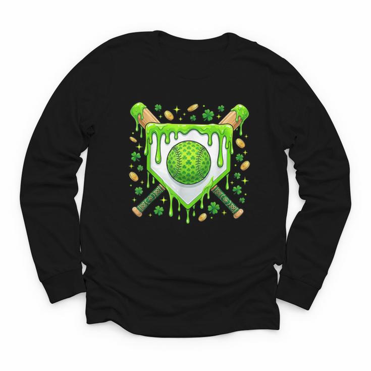 St Patrick Day Baseball Drip Ice Cream Boys Men Youth Long Sleeve Tee
