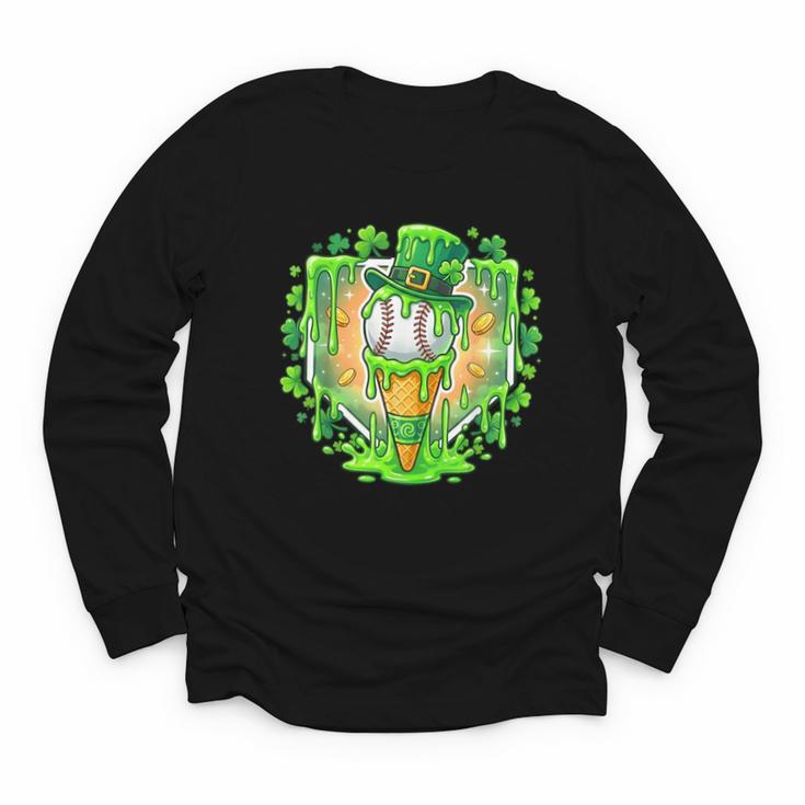 St Patrick Day Baseball Drip Ice Cream Baseball Home Plate Youth Long Sleeve Tee