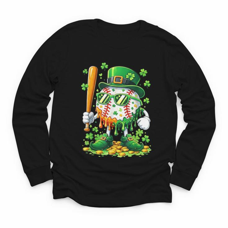 St Patricks Day Baseball Ice Cream Baseball Player Cartoon Youth Long Sleeve Tee