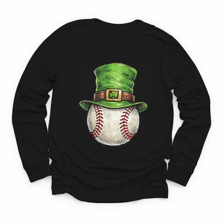 St Patricks Day Baseball Player Leprechaun Hat Men Boys Kids Youth Long Sleeve Tee