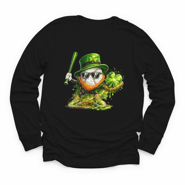 St Patrick’s Day Baseball Shamrock Player Youth Long Sleeve Tee