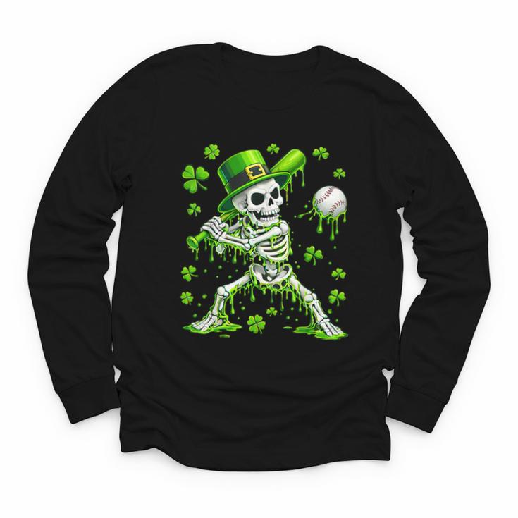 St Patricks Day Baseball Skeleton Irish Leprechaun Hat Boys Youth Long Sleeve Tee