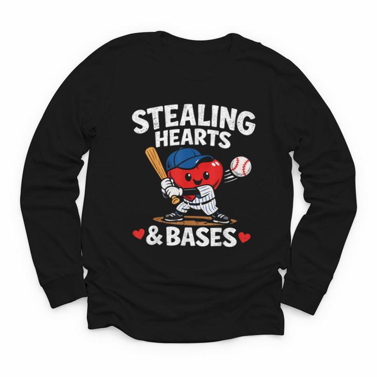 Stealing Hearts & Bases Valentine’s Day Baseball Love Youth Long Sleeve Tee